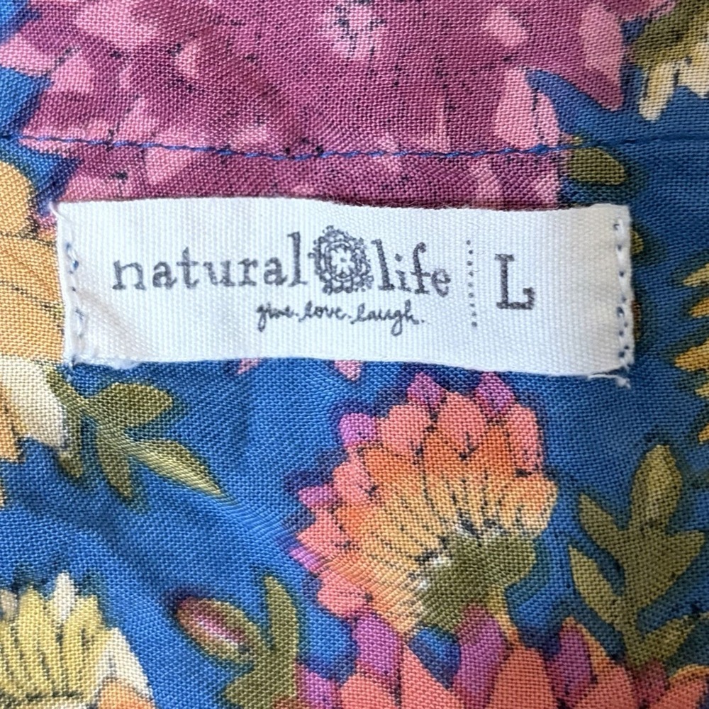 Natural Life Patti Maxi Dress L Teal Sunflower Tie Front Empire Waist Side Slit - Picture 8 of 9